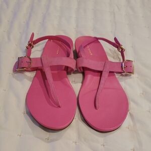 NWT Cole Haan Francine Demi Wedge Pink T-Strap Sandals/Adjustable Buckle (31)
